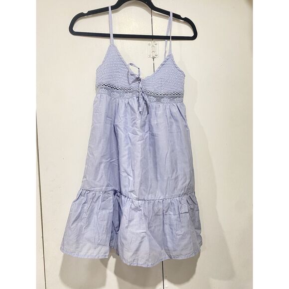 Aeropostale Dress XSmall Sky Blue Mini Spaghetti Straps V-neck Babydoll Tiered - Picture 2 of 8